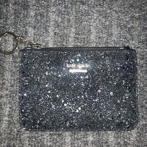 KATE SPADE WALLET CARD KEYCHAIN HOLDER BLACK  GLITTER SPARKLE